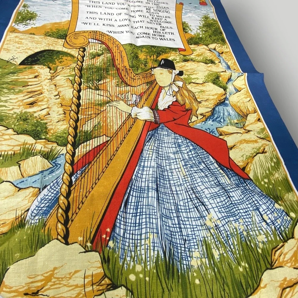 Vista Wales Tea Towel Welcome in the Hillsides Cotton Made in Britain 1960s-70s